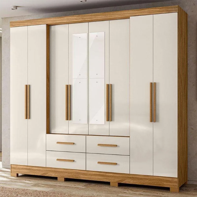 Guarda Roupa Casal Ambiente San Lorenzo 8 Portas Freijó Off White Com Espelho - Moval