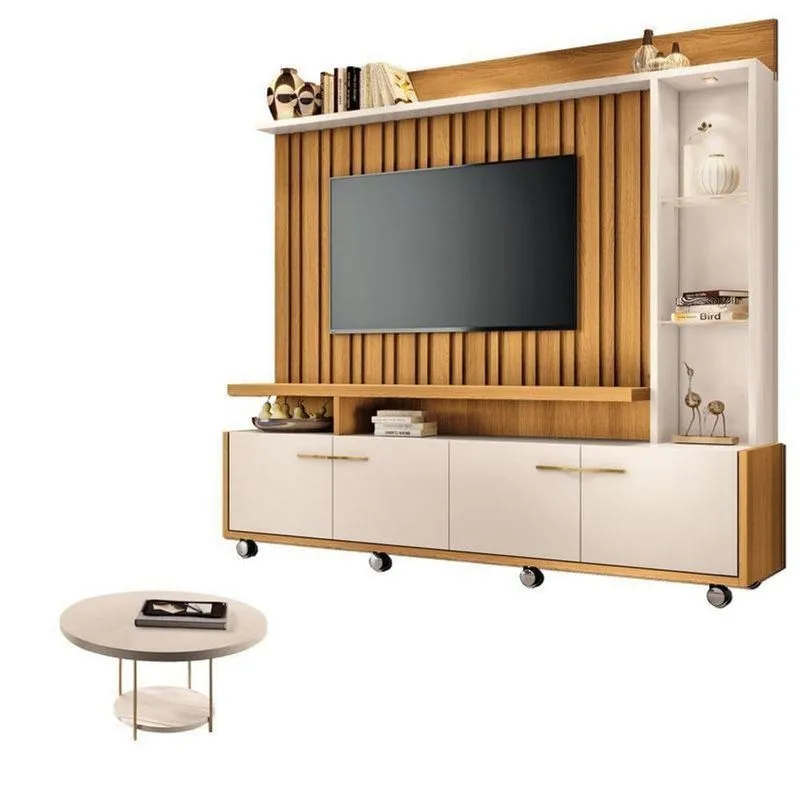 Estante Home Theater Titan Off White Cinamomo E Mesa De Centro Sky Off White - Hb Móveis