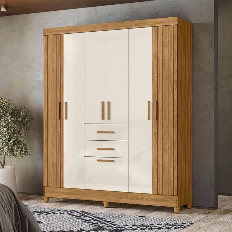 Guarda Roupa Solteiro Ambiente Malta 7 Portas Freijó Off White - Moval