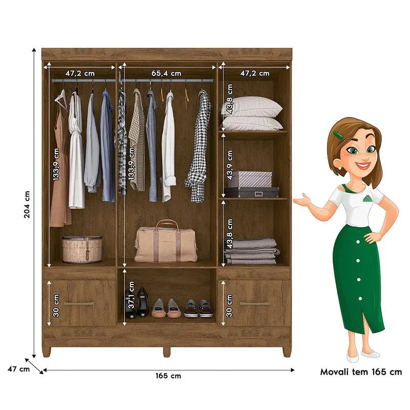 Guarda Roupa Casal Ambiente MS912 6 Portas Castanho Wood com Espelho - Moval