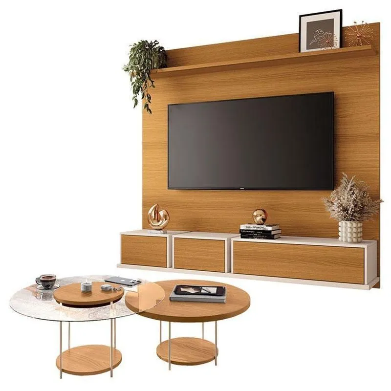 Home Suspenso Max Cinamomo Off White E Kit Mesa De Centro Sky Cinamomo- Hb Móveis