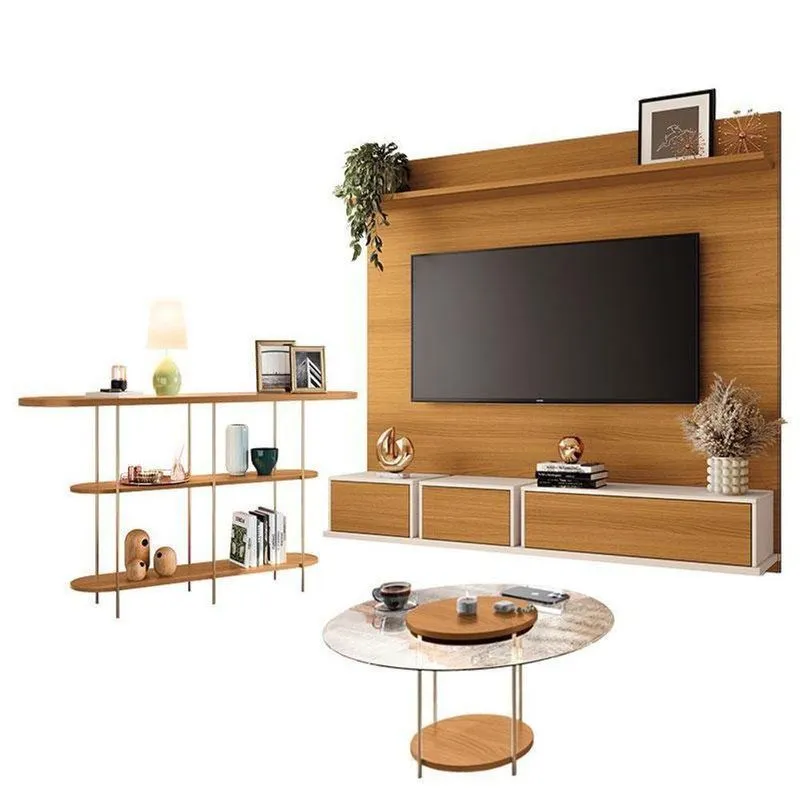 Home Suspenso Max Cinamomo Off White E Aparador Infinity E Mesa De Centro Sky Com Tampo De Vidro Cinamomo- Hb Móveis