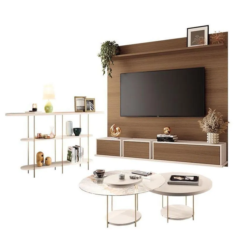 Home Suspenso Max Castanho Off White E Aparador Infinity E Kit Mesa De Centro Sky Off White- Hb Móveis