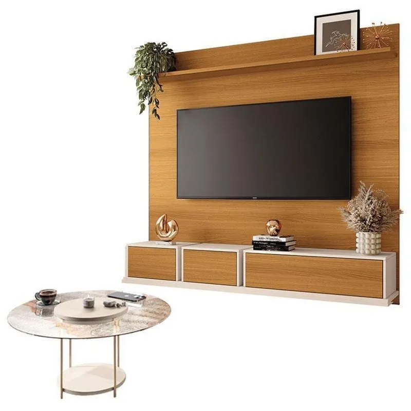 Home Suspenso Max Cinamomo Off White E Mesa De Centro Sky Com Tampo De Vidro Off White- Hb Móveis