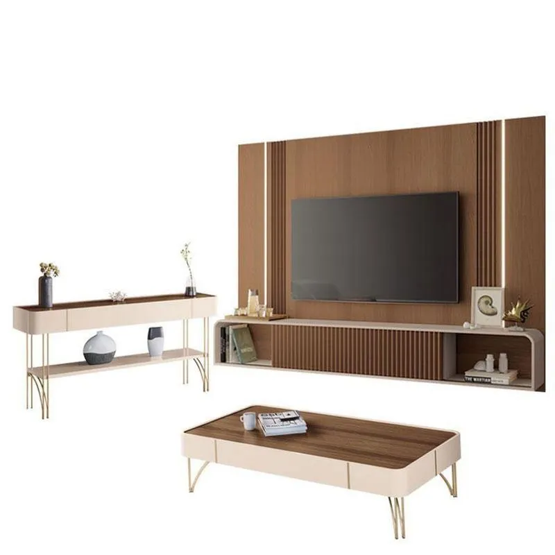 Home Suspenso Empire E Aparador Vivant E Mesa De Centro Cadenza Castanho Off White - Hb Móveis