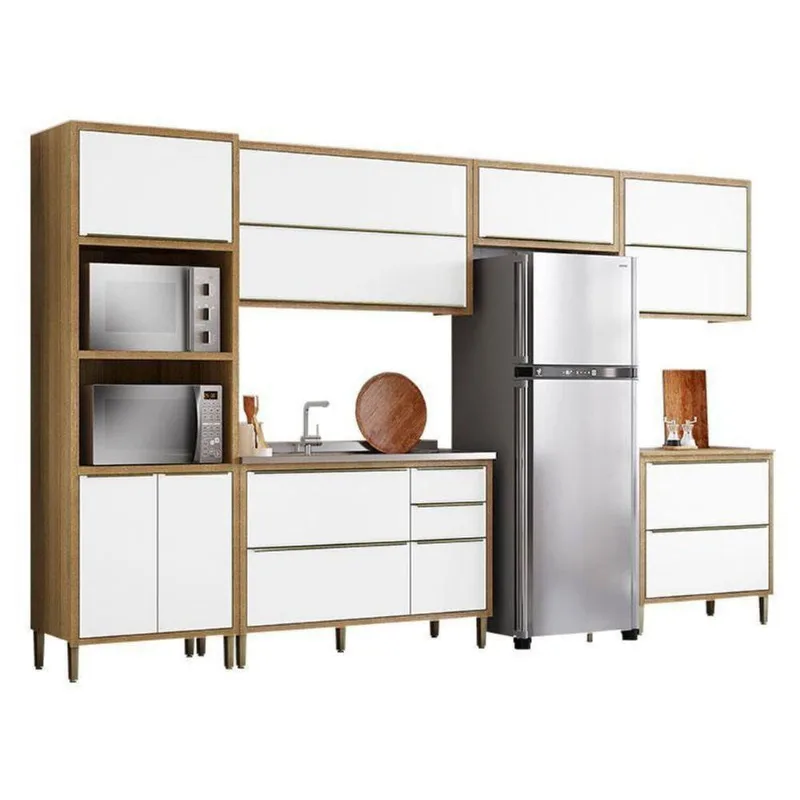 Cozinha Modulada Paola Composição 1 Carvalho Dakar Branco Brilho - Aramóveis