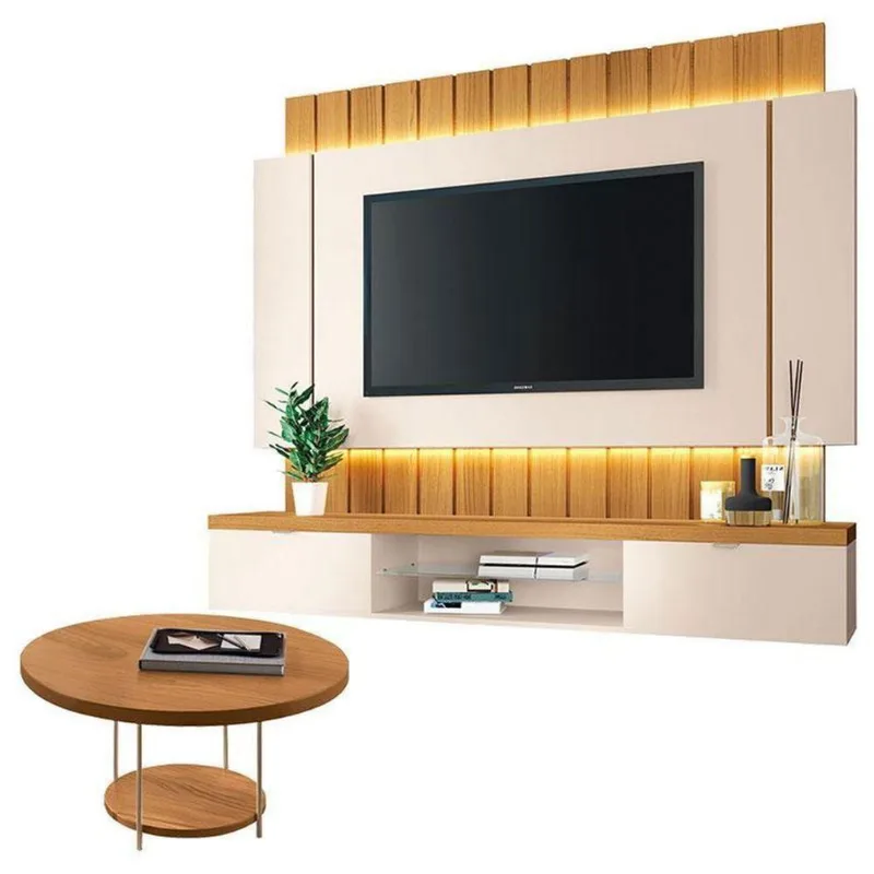 Home Suspenso Illusion 1.8 Cinamomo Off White E Mesa De Centro Sky Cinamomo- Hb Móveis