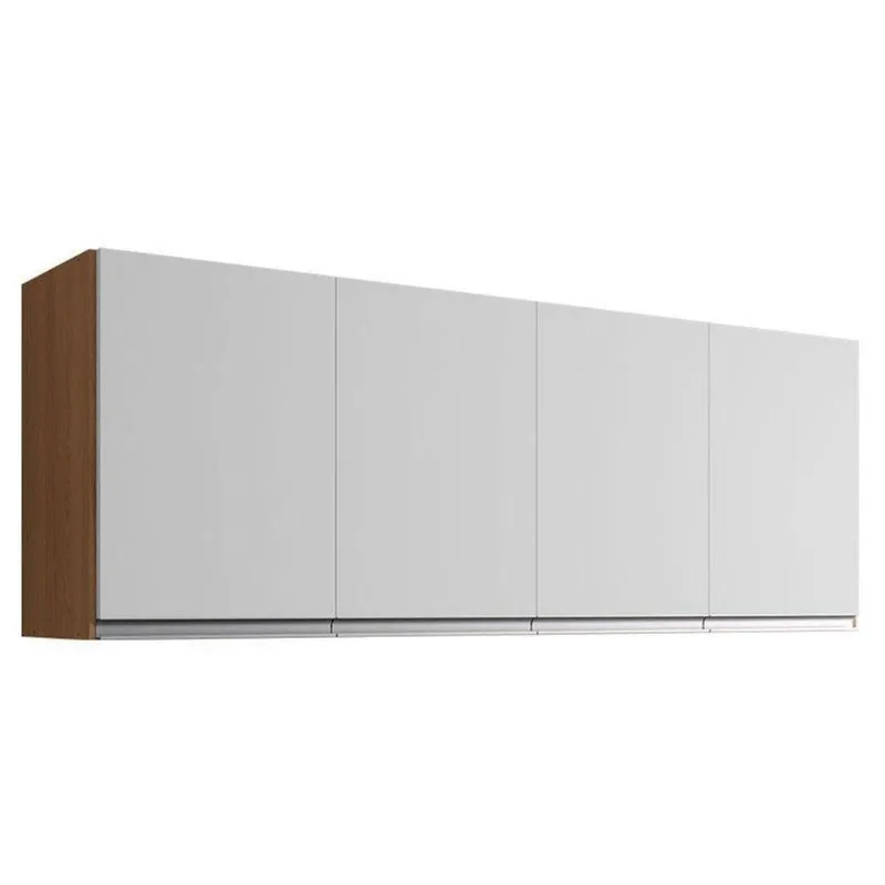 Armário Aéreo Para Cozinha Andréia 4 Portas 150cm Amêndoa Branco - Ajl