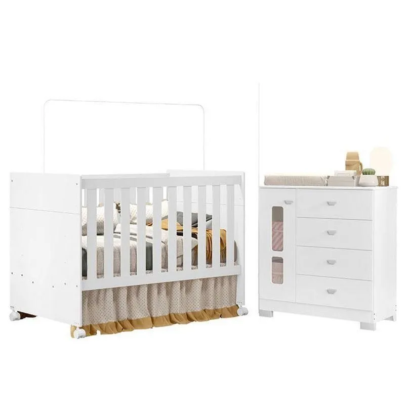 Berço Americano E Cômoda Infantil Katatau Branco Acetinado ? Reller