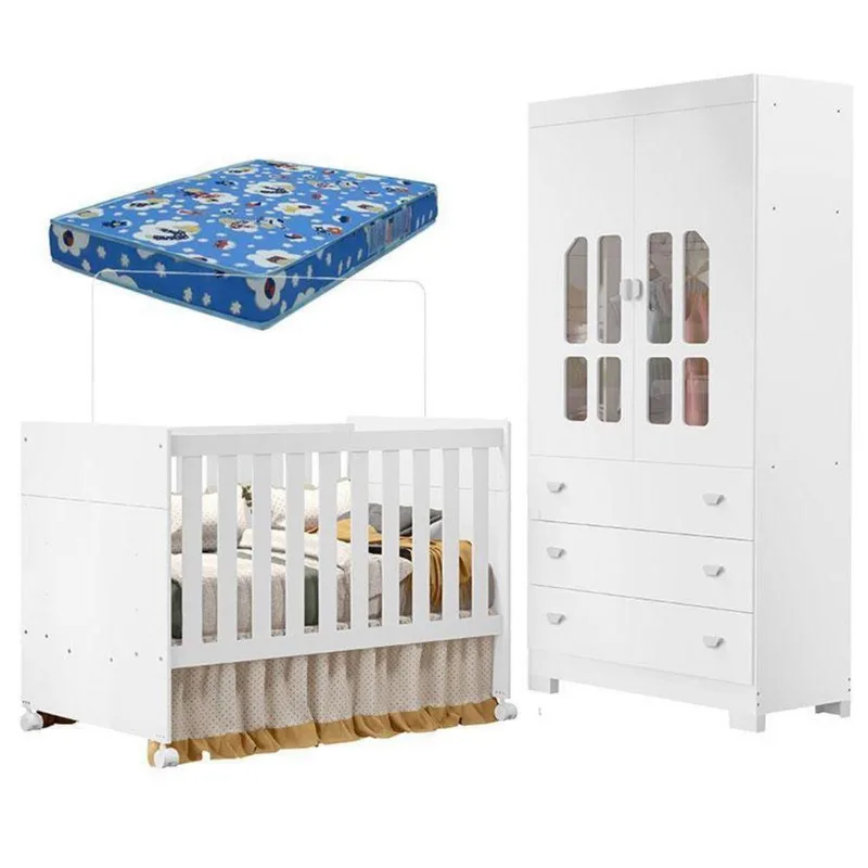 Berço Americano E Guarda Roupa Infantil Katatau Branco Acetinado Com Colchão Ortobom ? Reller