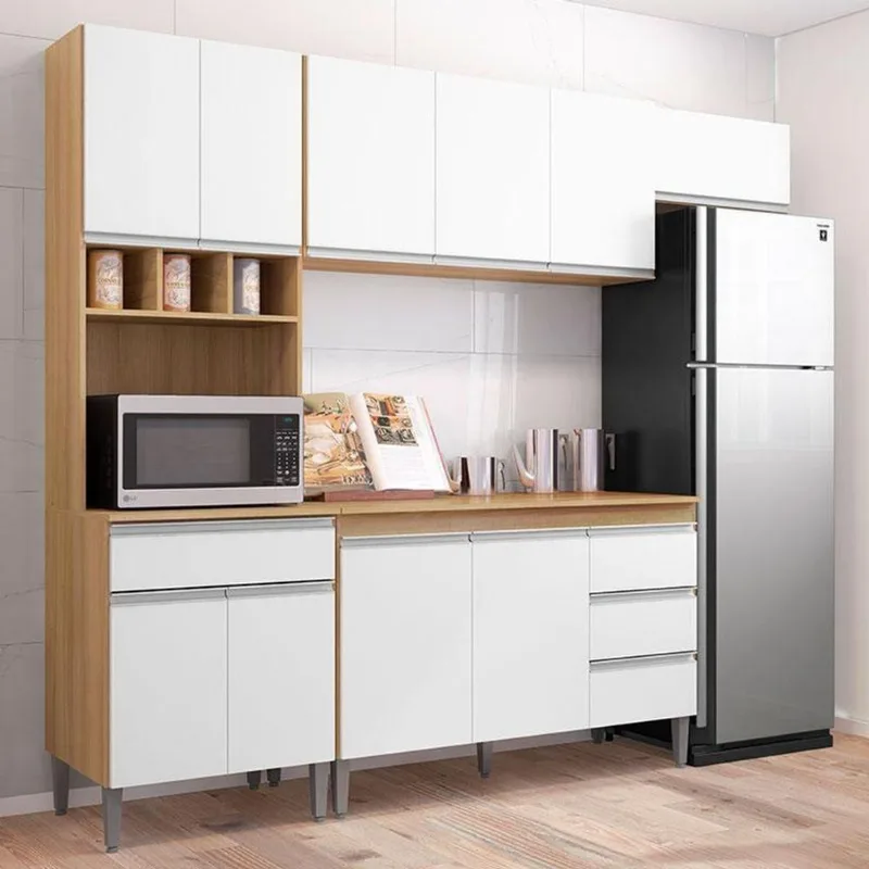 Cozinha Com Balcão E Tampo 120cm Ambiente Andréia Cor predominante Amêndoa Branco - Ajl