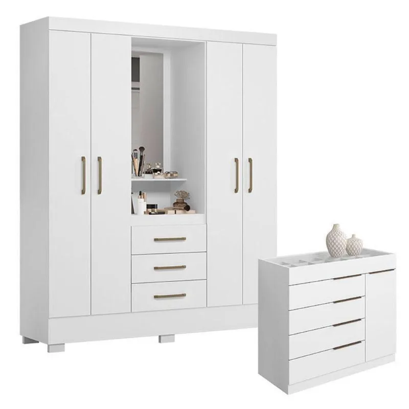 Cômoda Sevilha E Guarda Roupa Solteiro Paris 2045150 Branco - Aramóveis