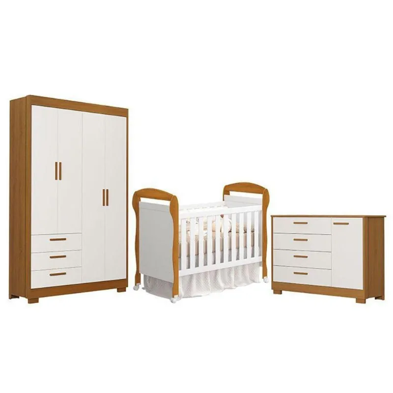 Quarto De Bebê Zaki E Berço Americano Danny Branco Acetinado Savana - Reller