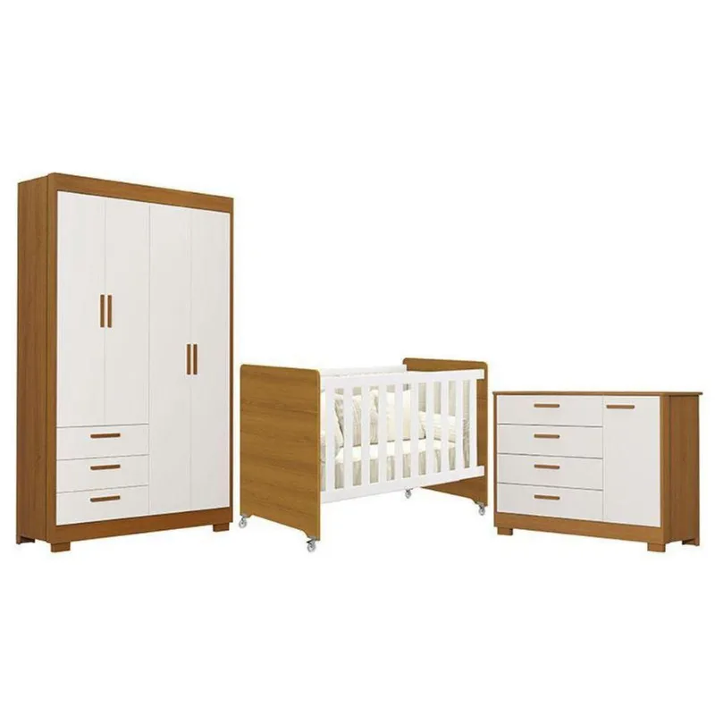 Quarto De Bebê Zaki E Berço Americano Evolution 4 Em 1 Branco Acetinado Savana - Reller