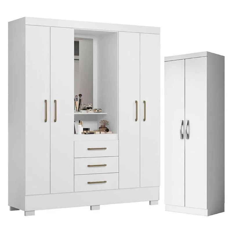 Guarda Roupa Solteiro Paris 2045150 E Armário Multiuso New 2000192 Branco - Aramóveis