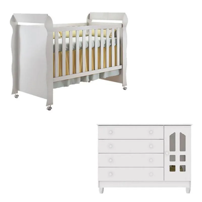 Berço Americano Mirelle E Cômoda Infantil Gran Selena Branco Brilho - Carolina