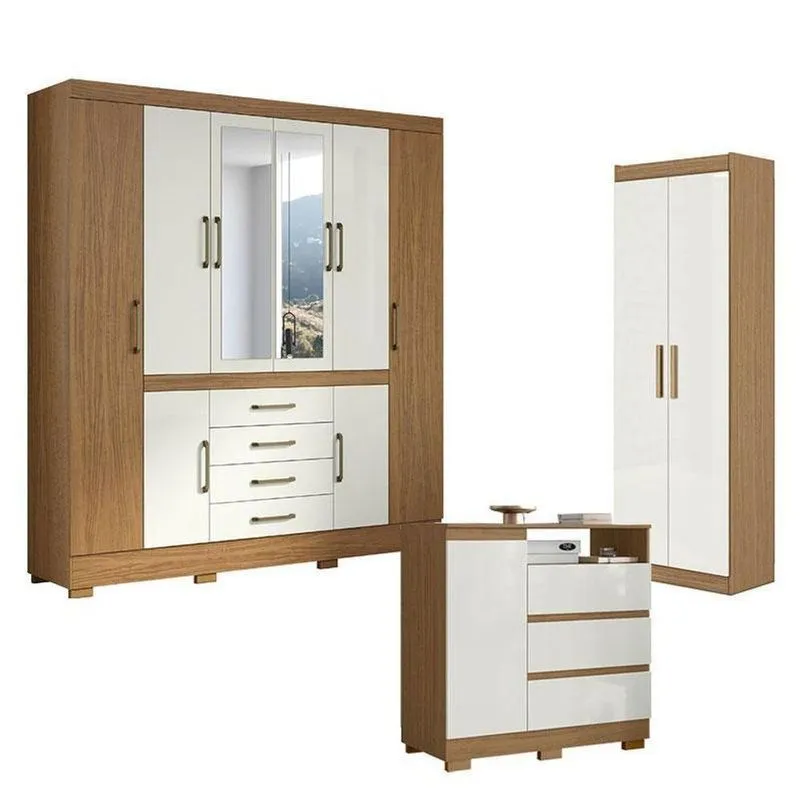 Guarda Roupa Casal Nápole 2045149 E Armário Multiuso 2000191 E Cômoda 2014143 Atacama Off White - Aramóveis