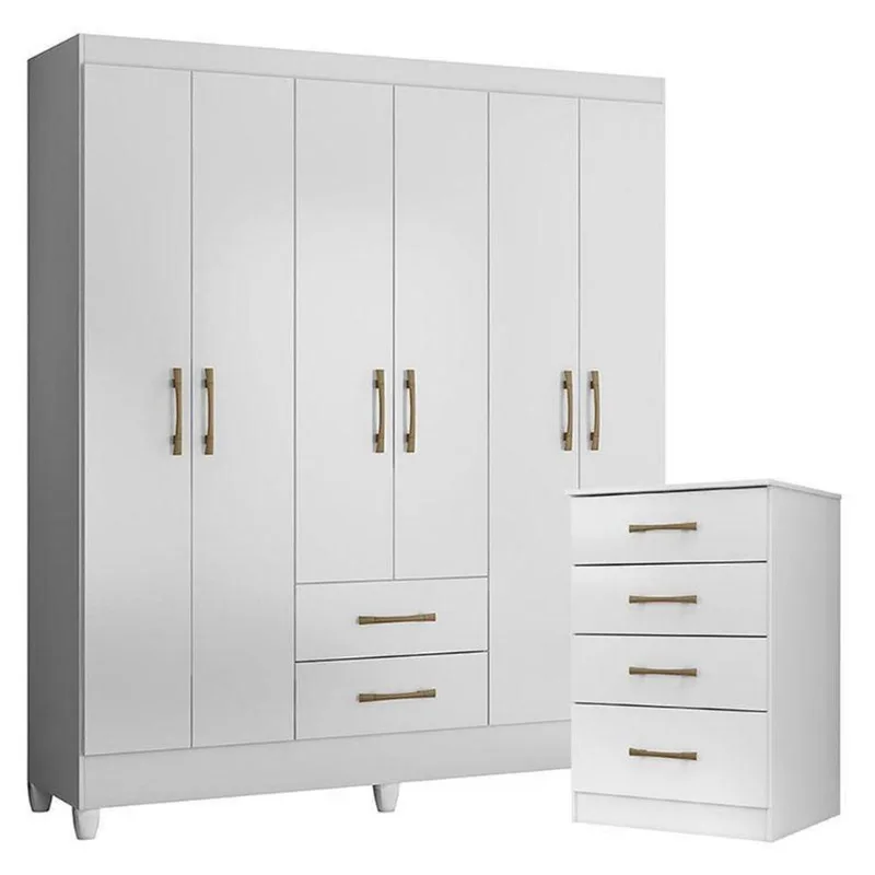 Guarda Roupa Casal Panamá E Cômoda Ms913 Branco Brilho – Moval