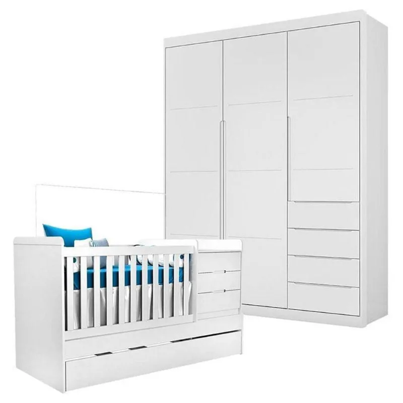 Berço Multifuncional Cleo Com Guarda Roupa Blenda Branco Acetinado – Phoenix