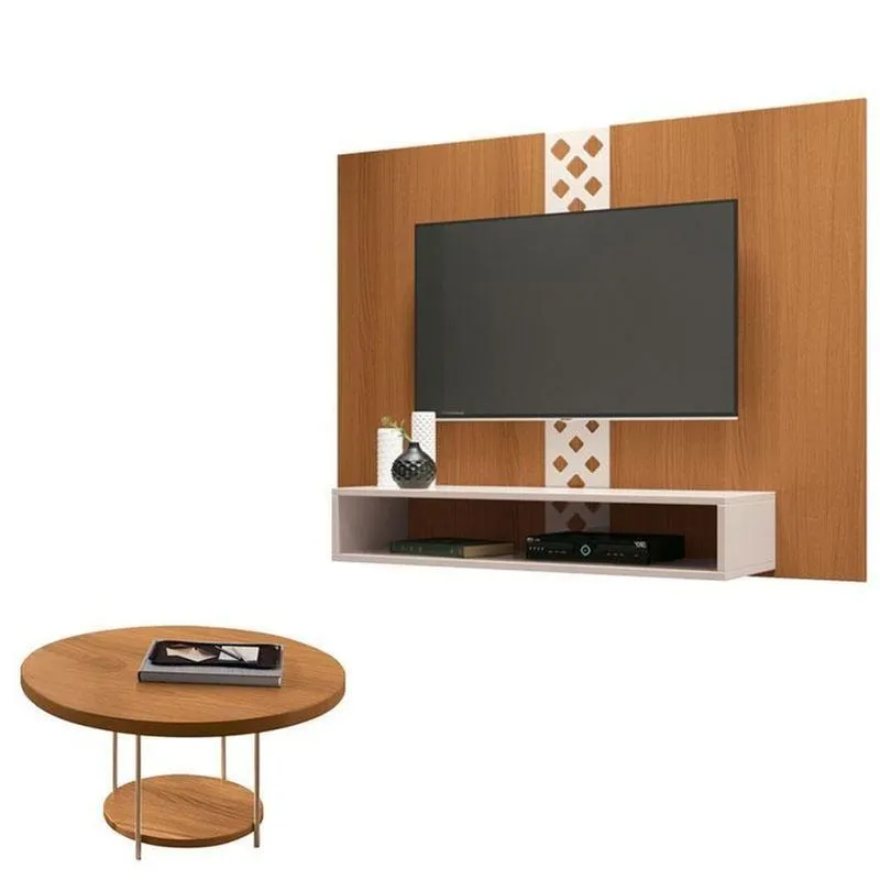 Painel Para Tv Home Suspenso Form Com Mesa De Centro Sky Cinamomo Off White – Hb Móveis