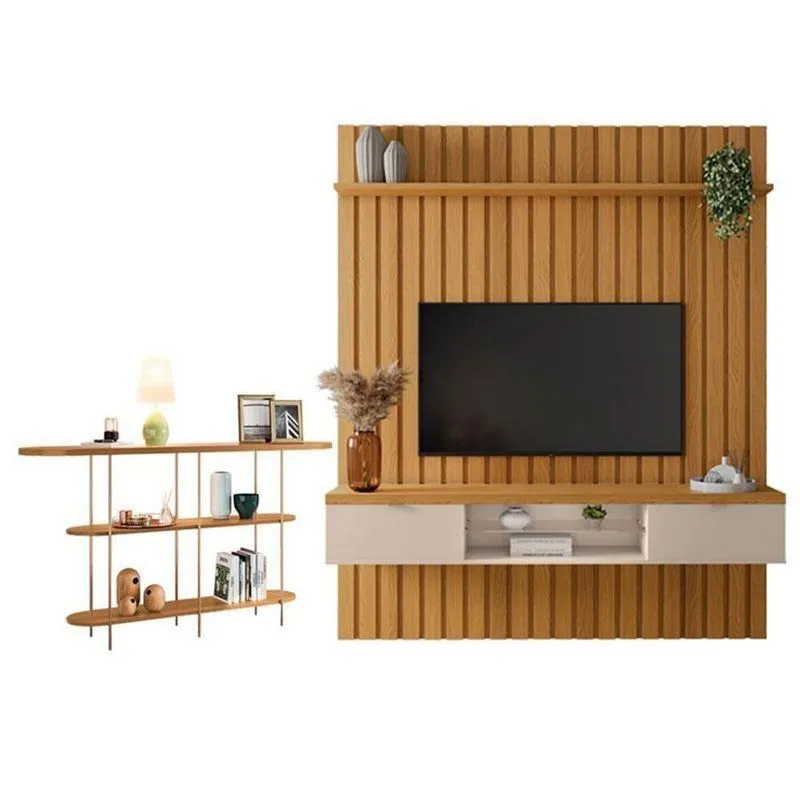 Painel Ripado You Illusion 1.8 Com Aparador Infinity Cinamomo Off White - Hb Móveis