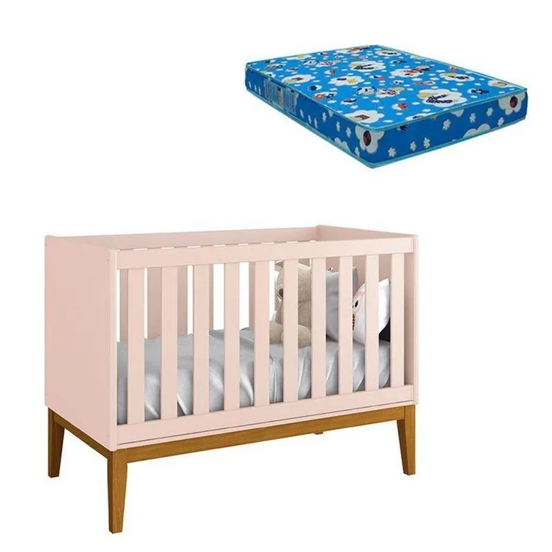 Berço Americano New Classic Rosa Com Pés Madeira E Colchão ? Reller