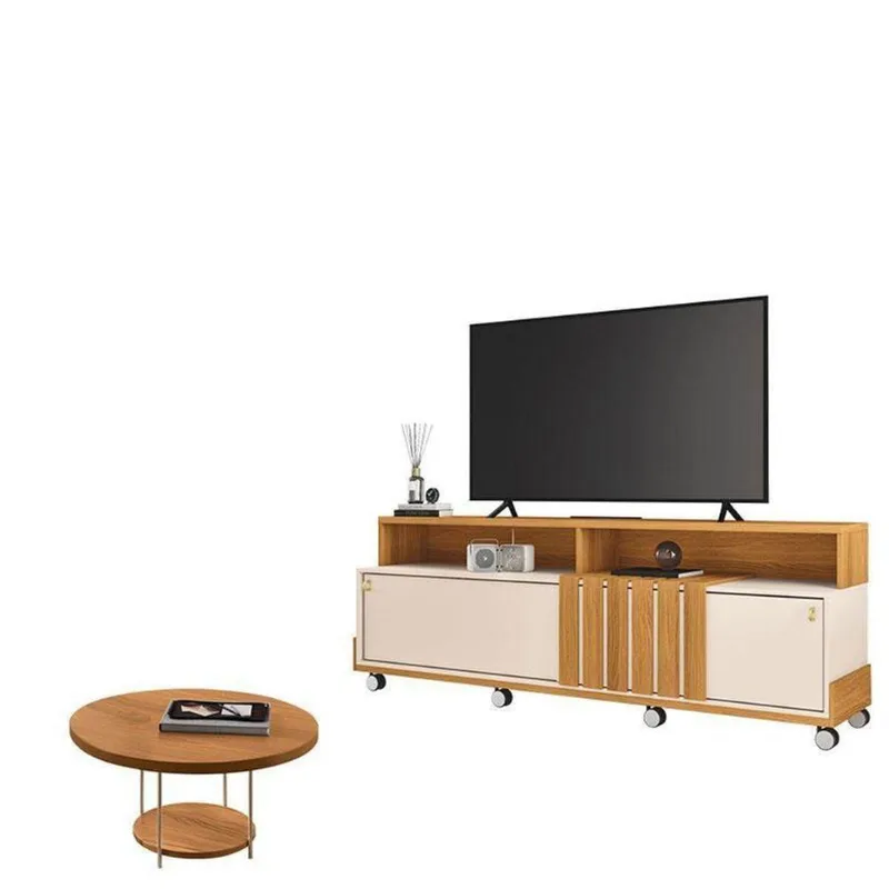 Rack Bancada Graci 1.8 Com Mesa De Centro Sky Cinamomo Off White – Hb Móveis
