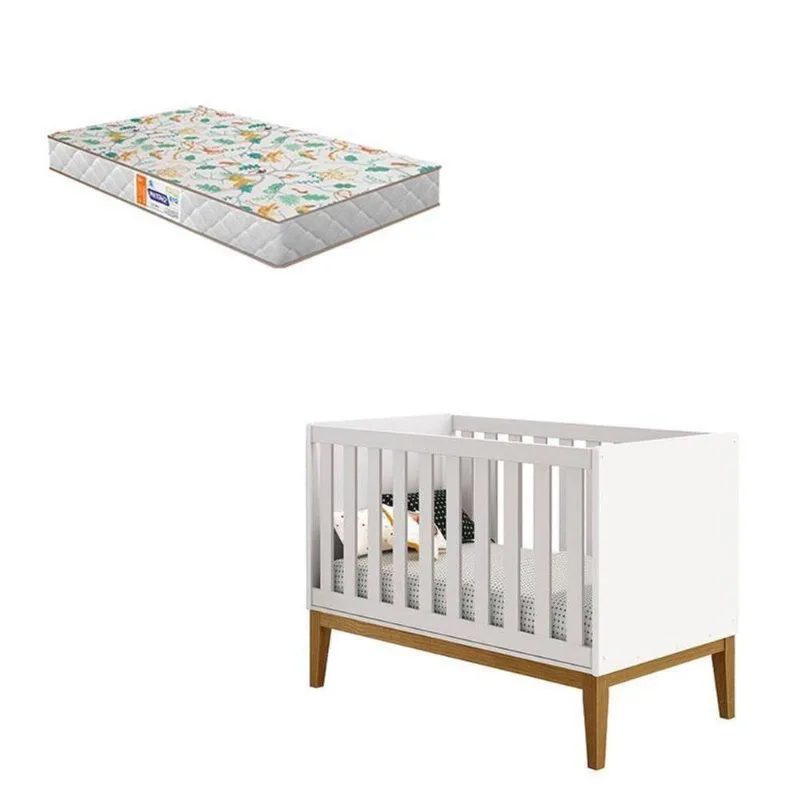 Berço Americano New Classic Branco Com Pés Madeira E Colchão Gazin ? Reller