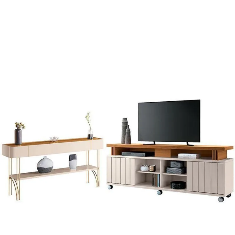 Rack Bancada Rivera 1.8 Com Aparador Vivant Cinamomo Off White – Hb Móveis