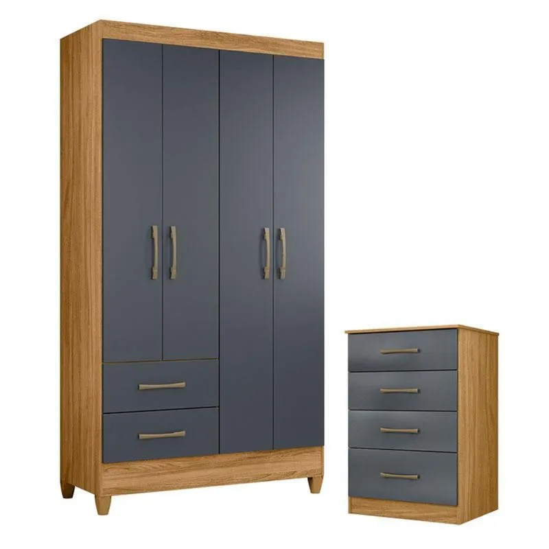 Guarda Roupa Solteiro Chile e Cômoda MS913 Freijó Cinza– Moval
