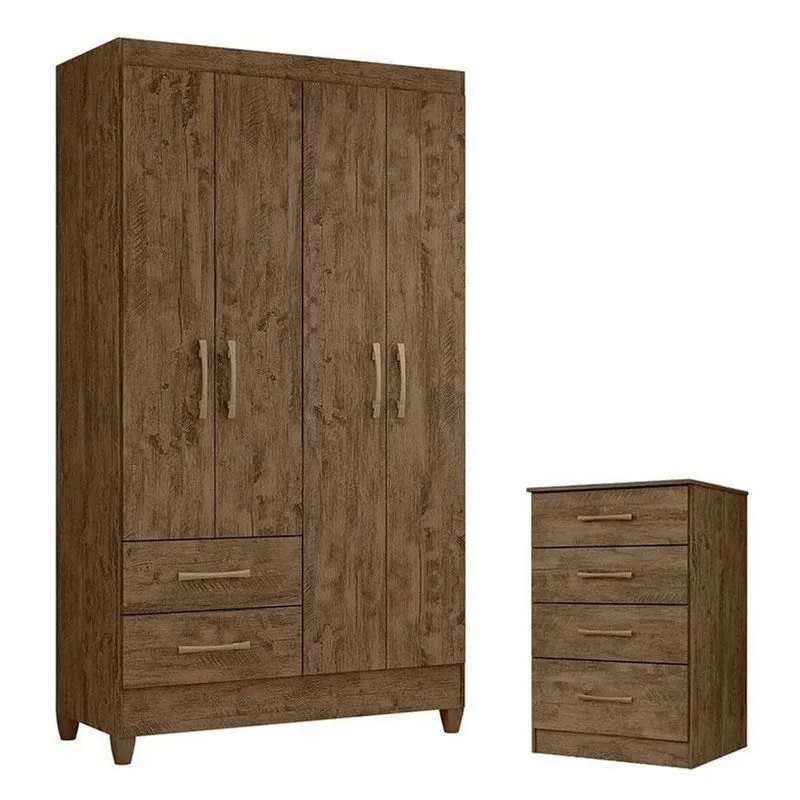 Guarda Roupa Solteiro Chile E Cômoda Ms913 Castanho Wood – Moval