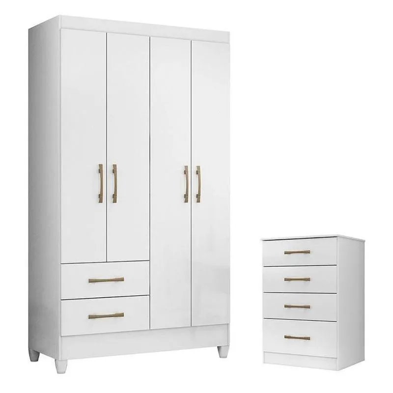 Guarda Roupa Solteiro Chile E Cômoda Ms913 Branco Brilho Moval