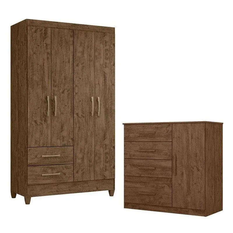 Guarda Roupa Solteiro Chile E Cômoda Vênus Castanho Wood Flex – Moval