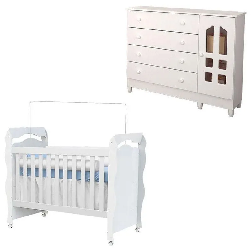 Berço Americano New Nanda E Cômoda Gran Selena Branco Brilho – Carolina