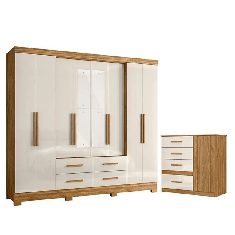 Guarda Roupa Casal San Lorenzo Com Espelho E Cômoda Vênus Freijó Off White – Moval