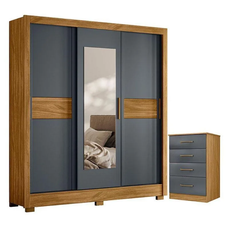 Guarda Roupa Solteiro Eldorado E Cômoda Ms913 Freijó Cinza - Moval