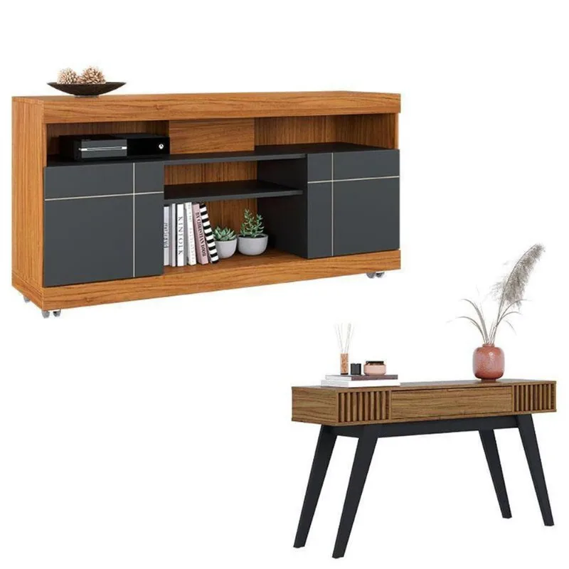 Rack Bancada Yara Noce Milano Preto Acetinado Com Aparador Para Sala Riviera Noce Milano – Colibri