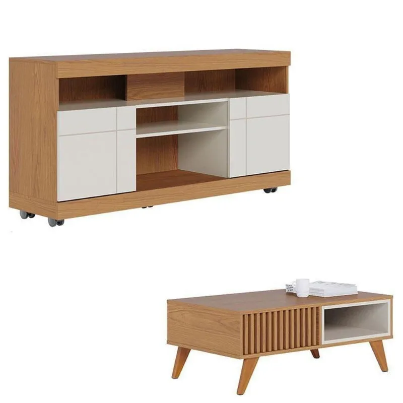 Rack Bancada Yara Com Mesa De Centro Jeri Freijó Off White - Colibri