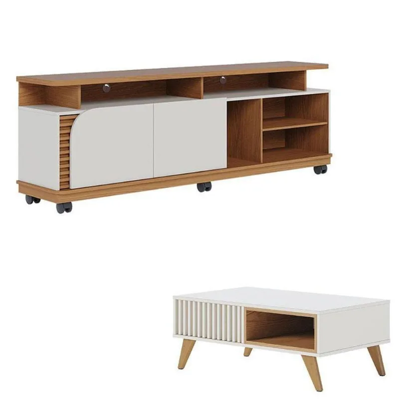 Rack Bancada Jurerê 1.8 Freijó Off White Matte Com Mesa De Centro Jeri Off White Freijó - Colibri