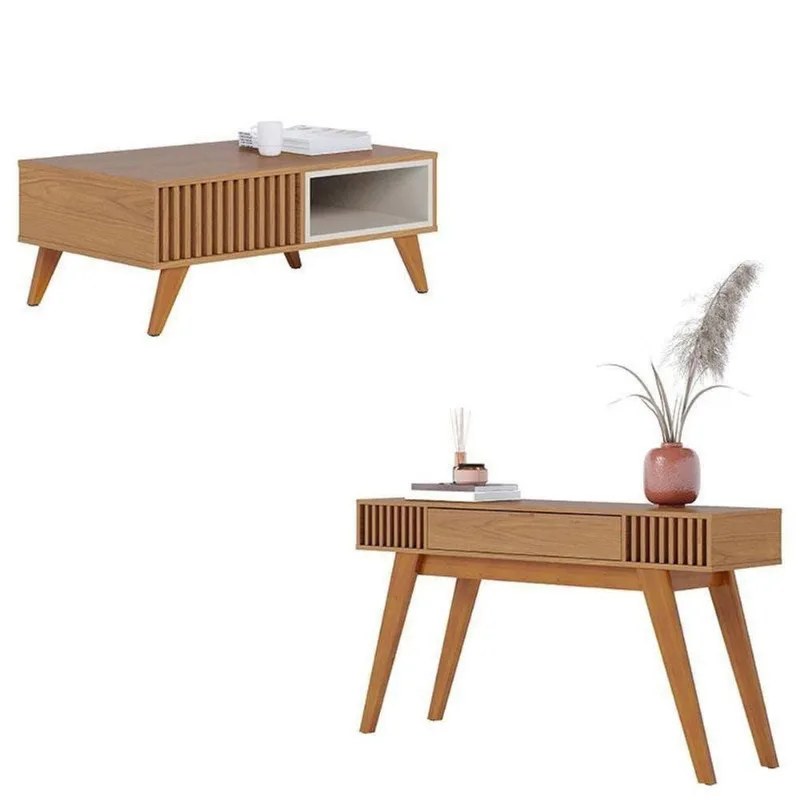 Mesa De Centro Jeri Freijó Off White Com Aparador Riviera Freijó Colibri