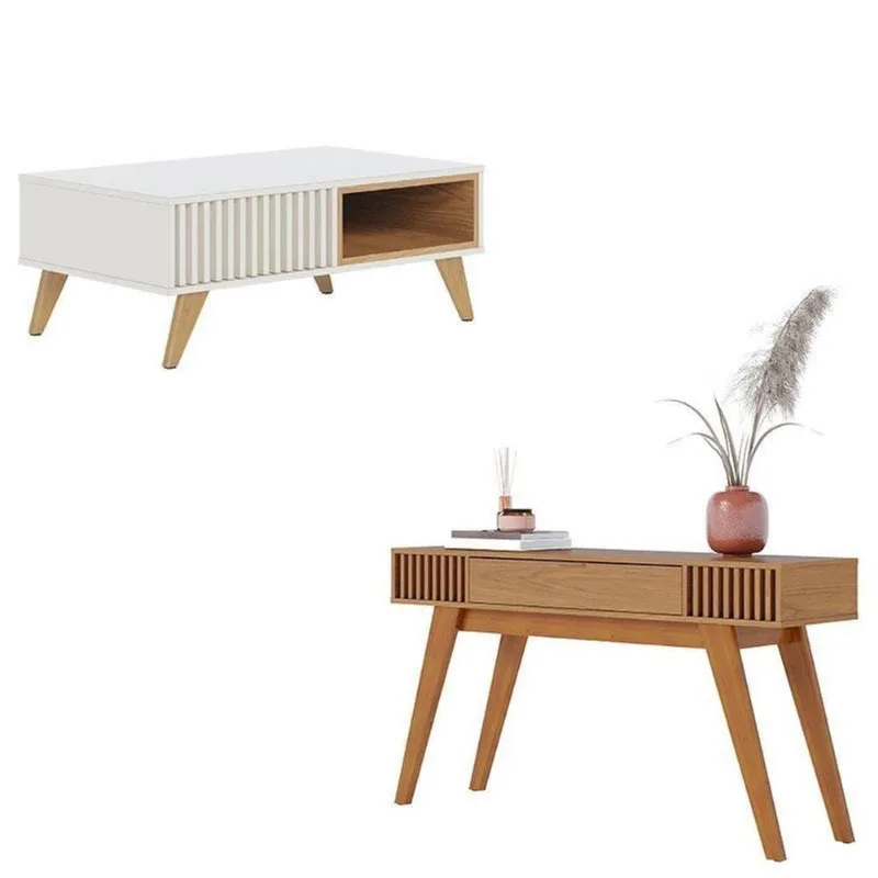 Mesa De Centro Jeri Off White Freijó Com Aparador Riviera Freijó Colibri