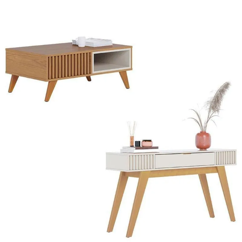 Mesa De Centro Jeri Freijó Off White Com Aparador Para Sala Riviera Off White – Colibri