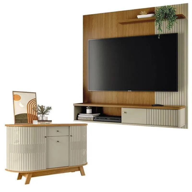 Estante Home Theater Suspenso Aurora Com Aparador Buffet Monza Cumaru Opala - Madetec