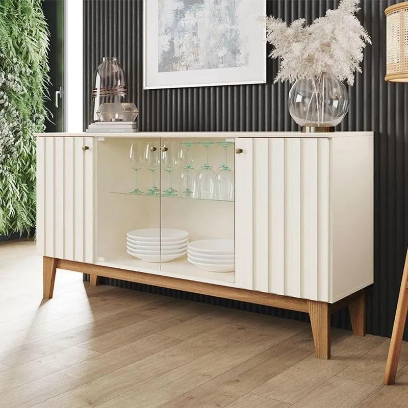 Buffet Para Sala De Jantar Eiffel Ambiente Com Portas De Vidro Off White Nature - Henn