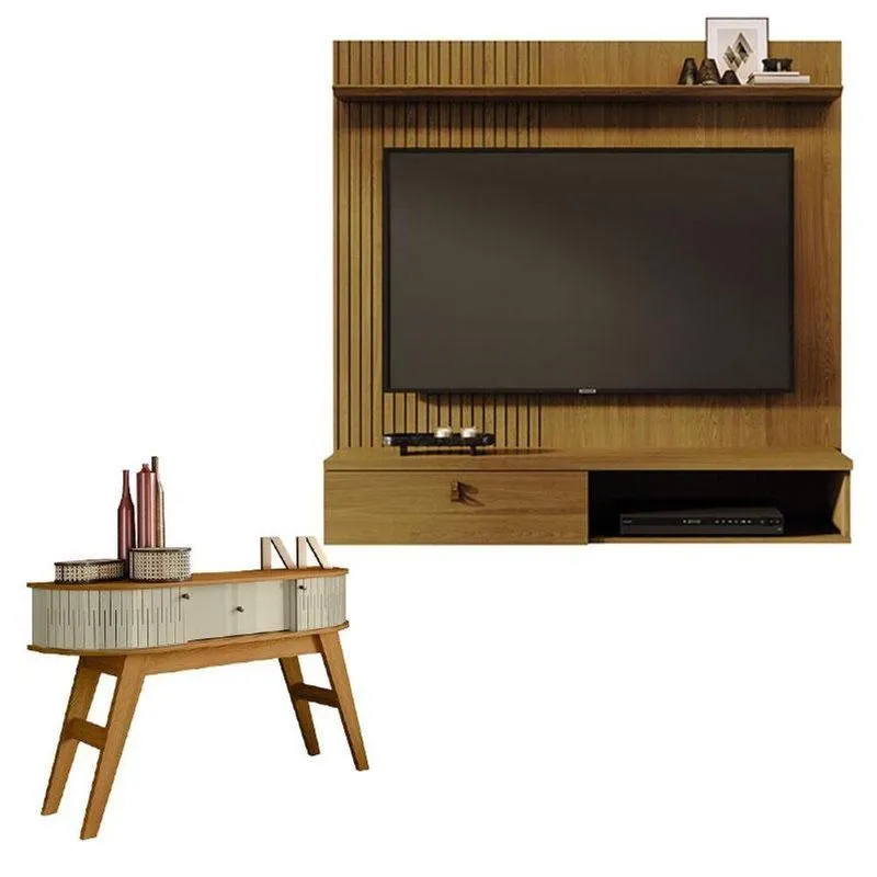 Estante Home Theater Suspenso Íris Cumaru Com Aparador Estoril Cumaru Opala - Madetec