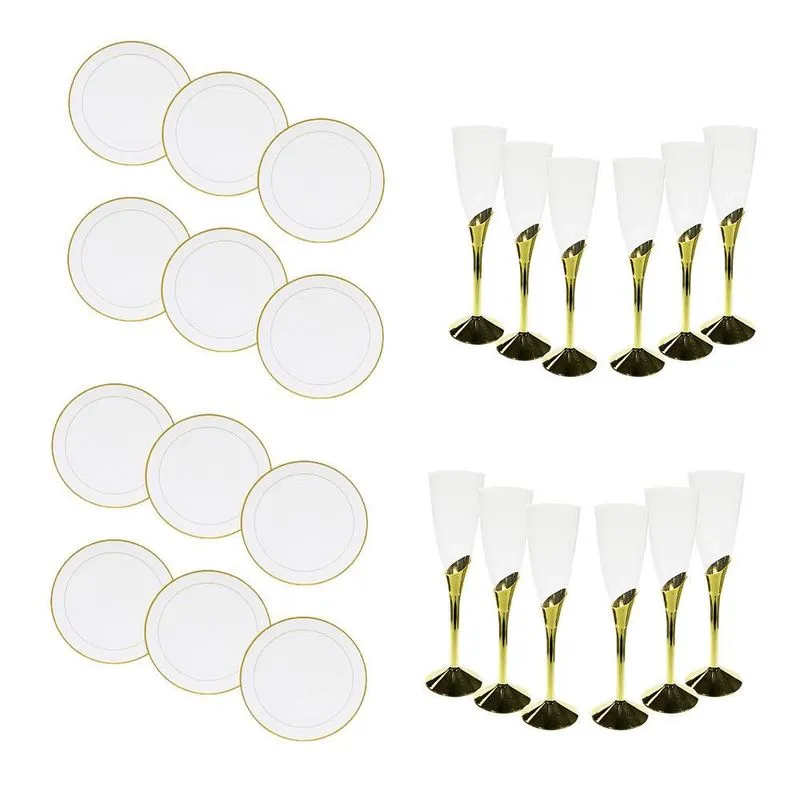 Kit Descartável Para Eventos Taça Champanhe E Prato Refeição 24 Peças