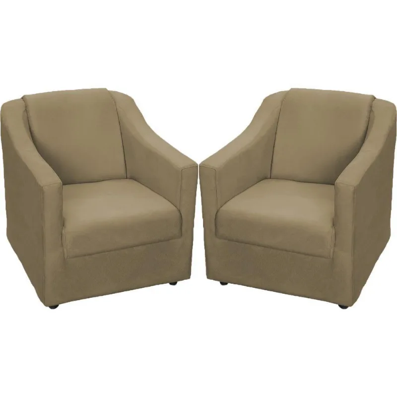 Kit 2 Poltronas Mila Pé De Plástico Cromado - Nude Suede