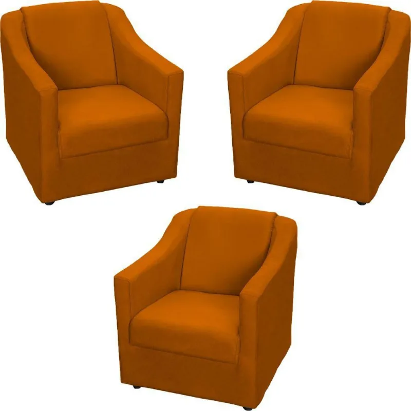 Kit 3 Poltronas Mila Pé De Plástico Cromado - Terracota Suede