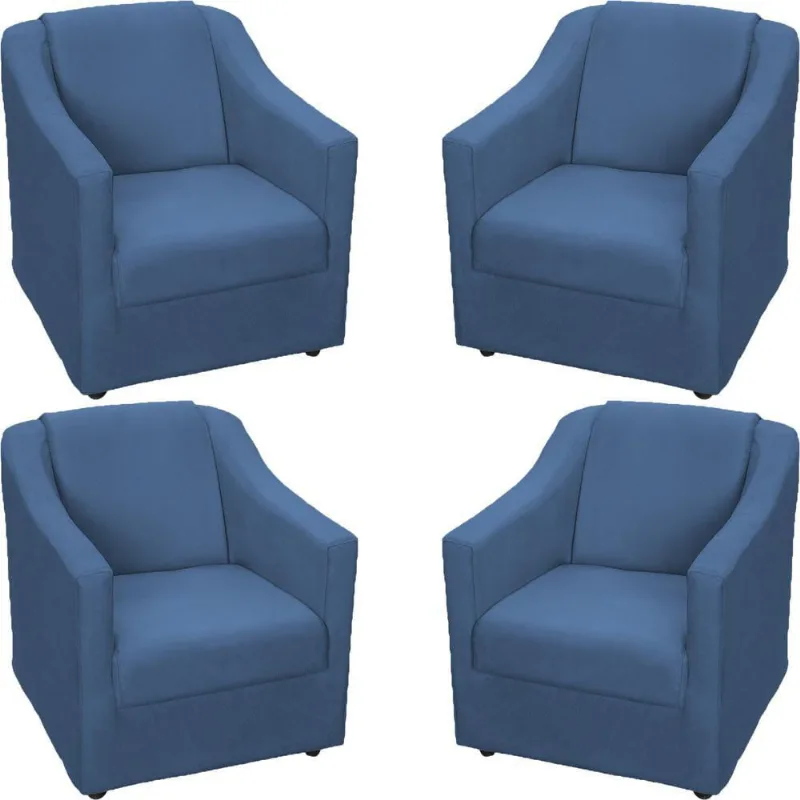 Kit 4 Poltronas Mila Pé De Plástico Cromado - Azul-marinho Suede