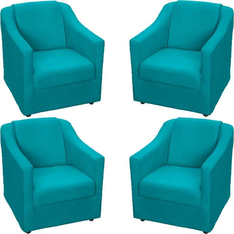 Kit 4 Poltronas Mila Pé De Plástico Cromado - Azul-turquesa Suede